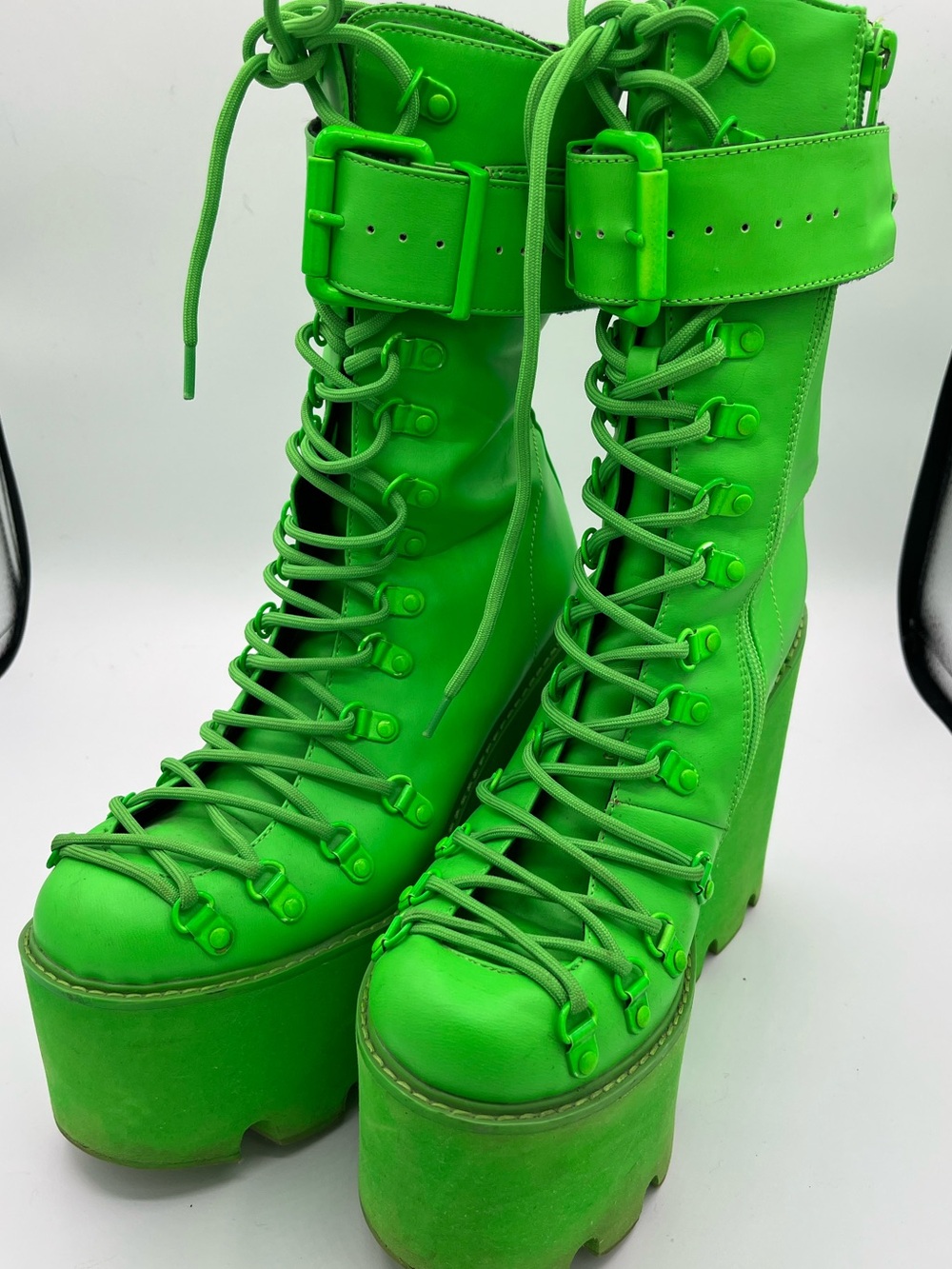 Club Exx Neon Green Platform Traitor Boots Cyber Y2K / Rave